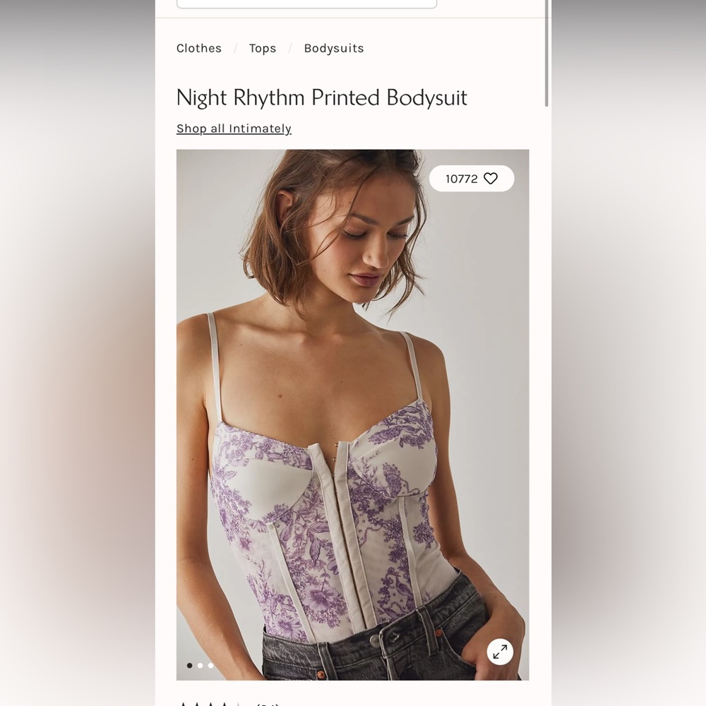 NWOT-Free People- Night Rhythm BodySuit- XL- Purple Floral Corset Cami Bodysuit